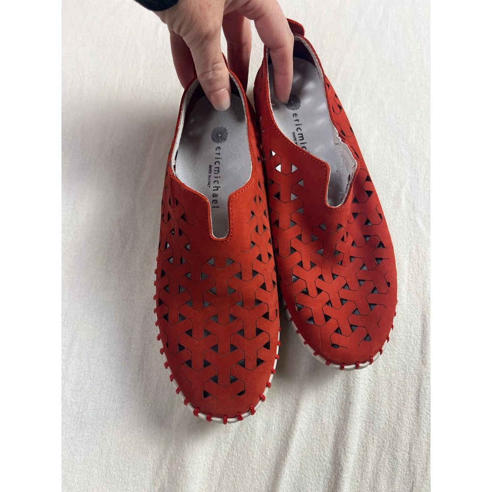 Eric Michael Red Laser Cut Suede Slip On Loafers Made in Italy Size 35